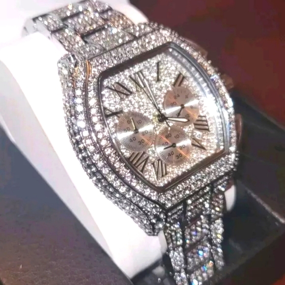 Mens Fully Covered Ice Silverplated Simulated  Diamond Quartz Movement Watch - Picture 2 of 10